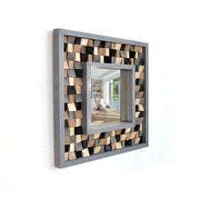 Load image into Gallery viewer, Gray, Black and Beige Reclaimed Wood Mirror Mosaic Wall Decor

