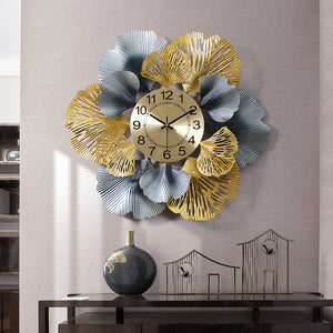 Modern Grey And Gold Floral Metal Wall Clock