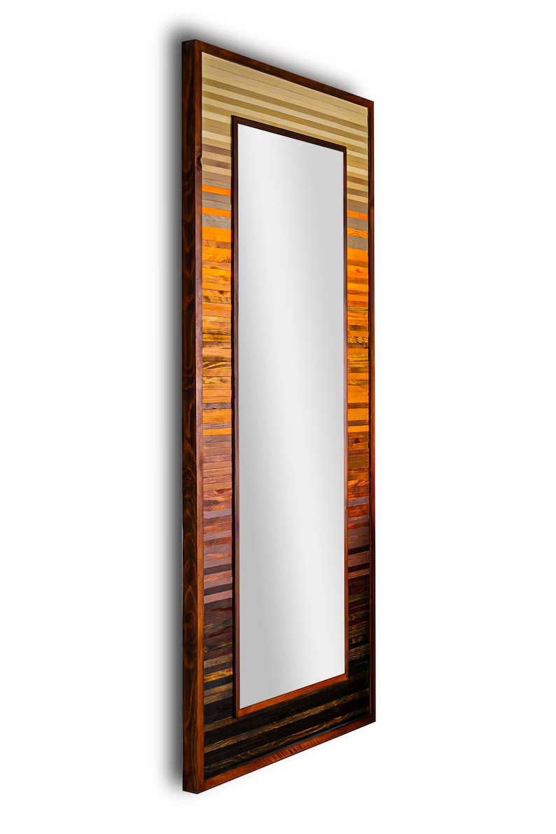 RUSTIC PLANK WOOD MOSAIC MIRROR WALL DECOR