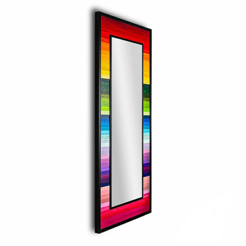 RAINBOW PLANK WOOD MOSAIC MIRROR WALL DECOR