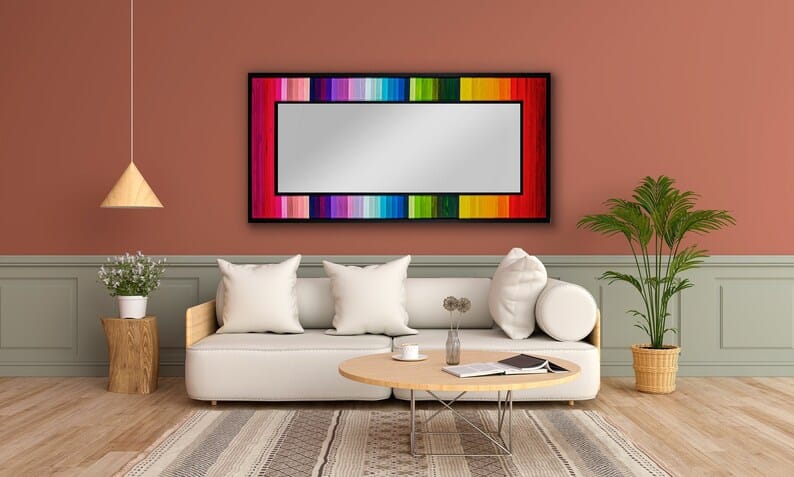 RAINBOW PLANK WOOD MOSAIC MIRROR WALL DECOR