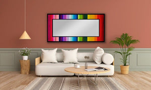 RAINBOW WOOD MOSAIC MIRROR WALL DECOR