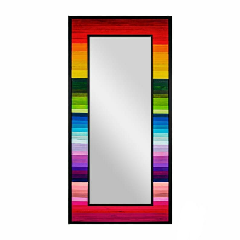 RAINBOW PLANK WOOD MOSAIC MIRROR WALL DECOR