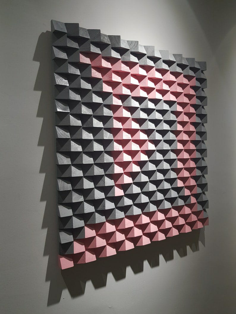 Red and Black Wood Mosaic Wall Decor