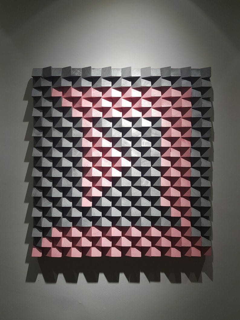 Red and Black Wood Mosaic Wall Decor