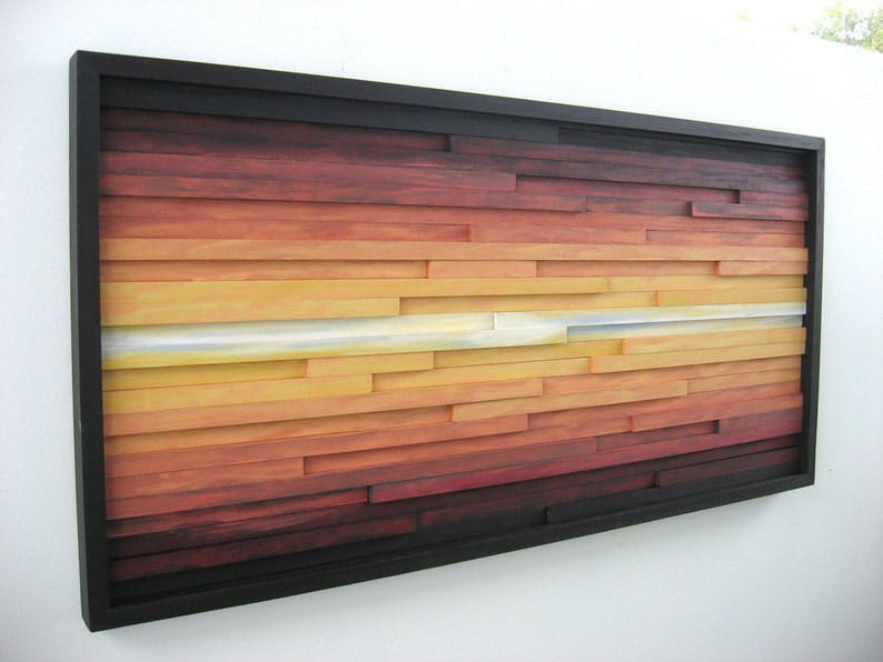Blazing Sunset Plank Wood Mosaic Wall Decor