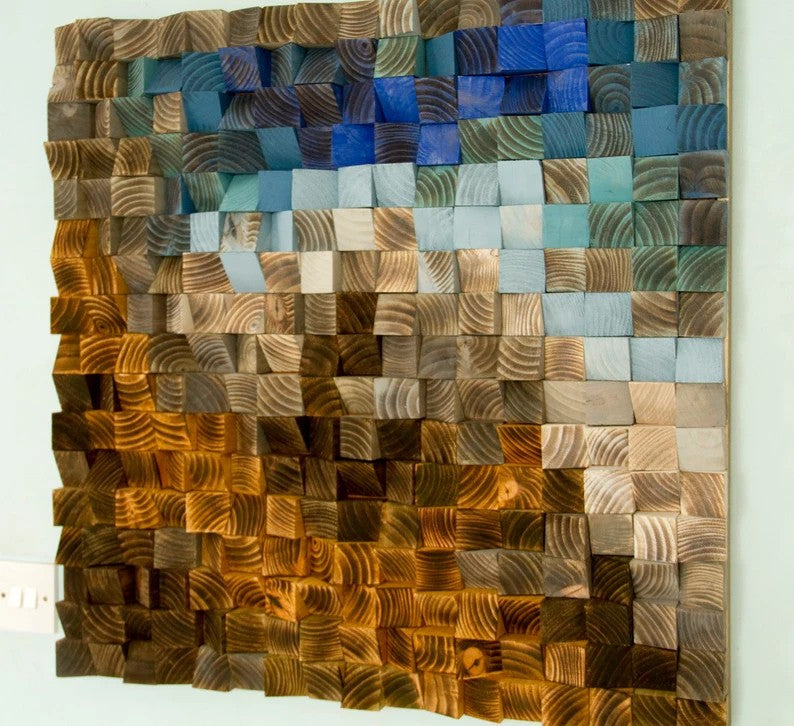 Fighting River Wood Mosaic Wall Decor