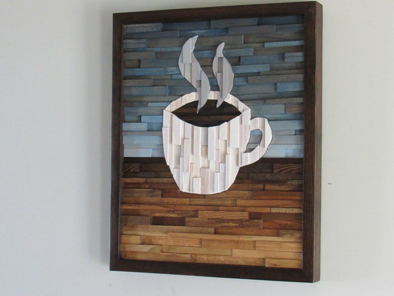 Coffee Plank Wood Mosaic Wall Decor