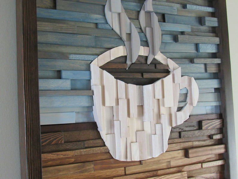 Coffee Plank Wood Mosaic Wall Decor
