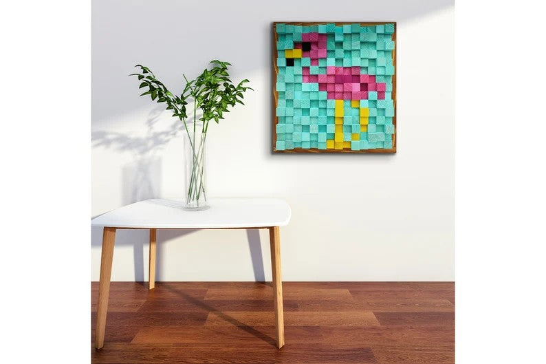 Flamingo Wood Mosaic Wall Decor