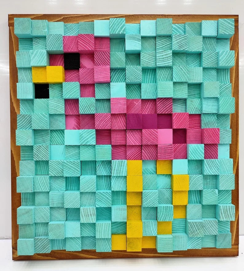 Flamingo Wood Mosaic Wall Decor