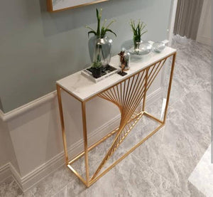 Splendid Golden Console Table In Unique Pattern