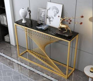 Splendid Golden Console Table In Unique Pattern