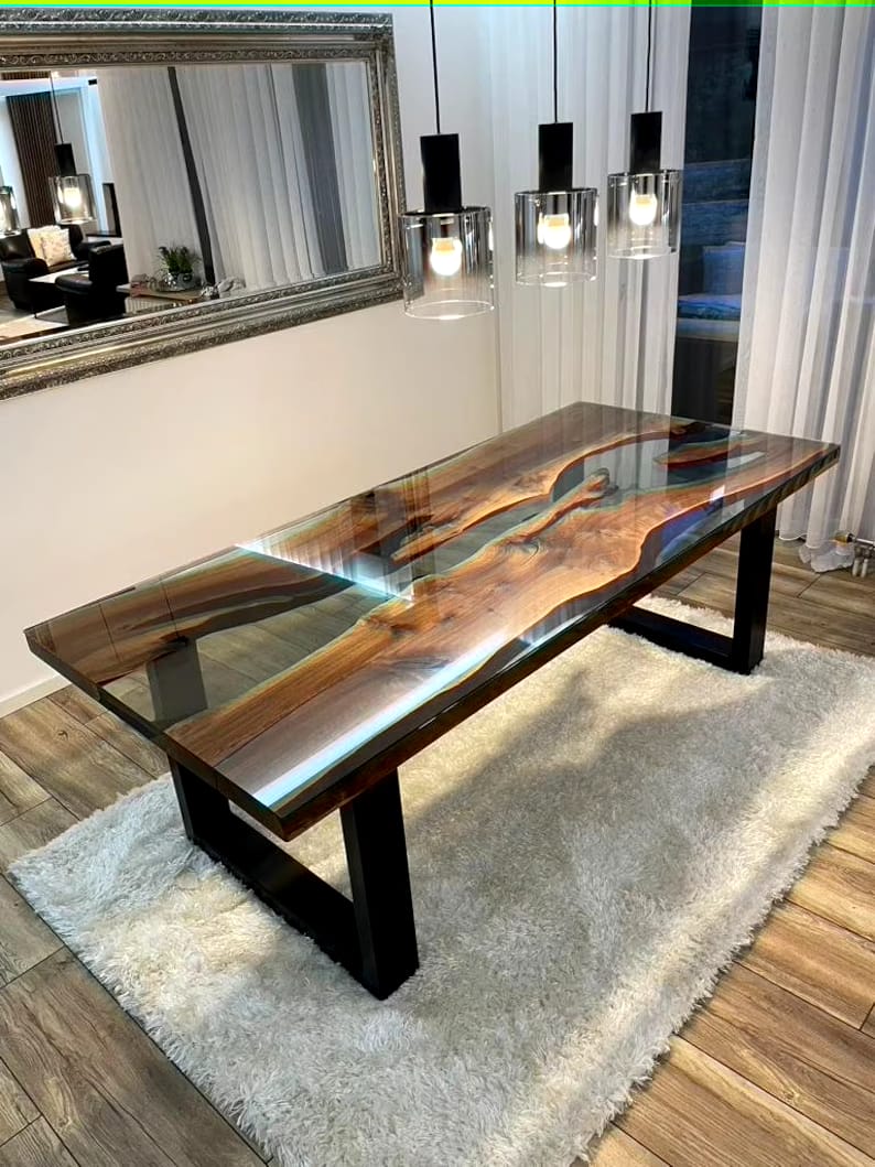 Modern Transparent Epoxy Resin Dining Table - Main Image