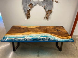 Epoxy Resin Ocean Dining Table with Waves Effect