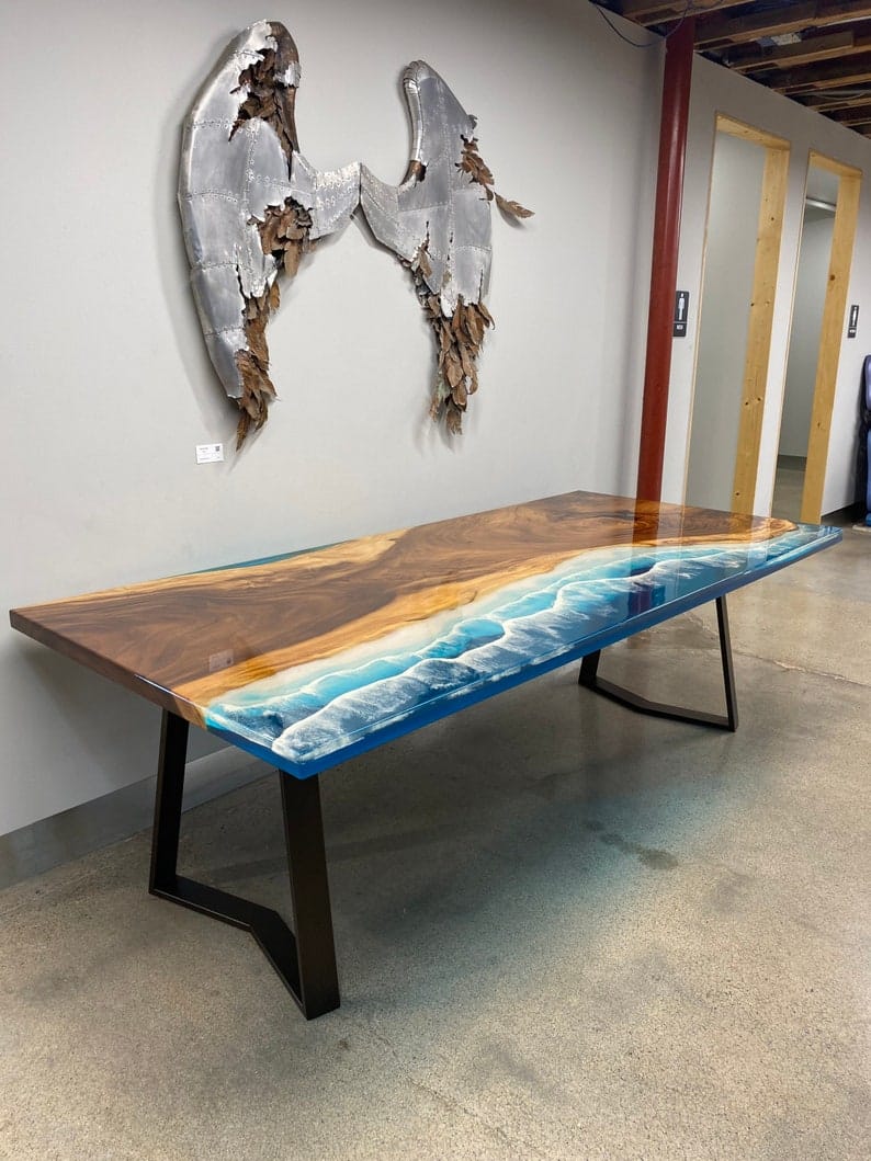 Epoxy Resin Ocean Dining Table with Waves Effect