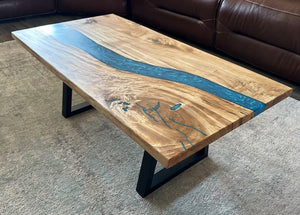 Blue River Epoxy Resin Dining Table