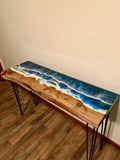 Epoxy Resin Ocean Console Table with Waves Effect