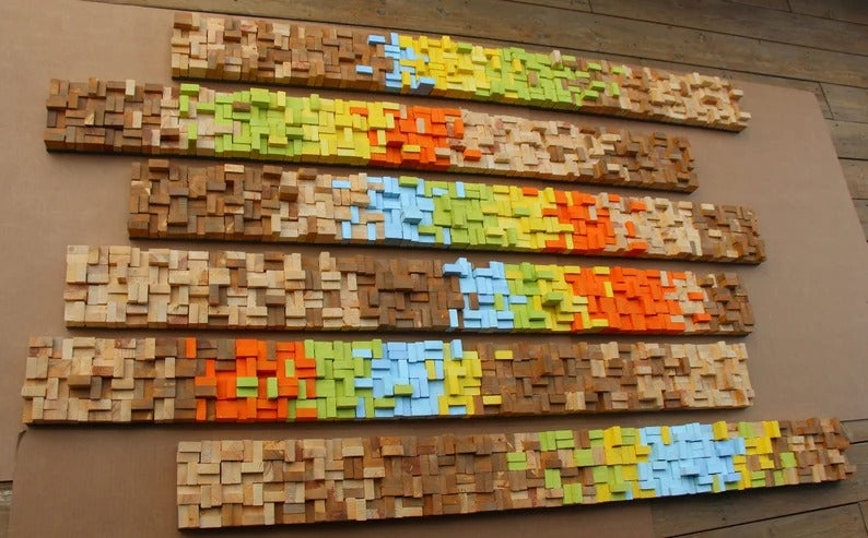 Large Rustic Modern Wooden Mosaic Wall Decor
