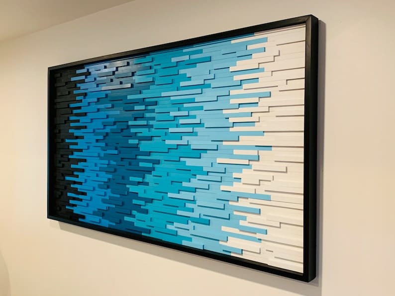 Magic of Blue Plank Wood Mosaic Wall Decor