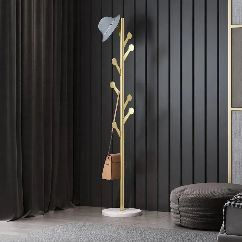 Marble Clothing Rack Gold with Hooks for Bedroom