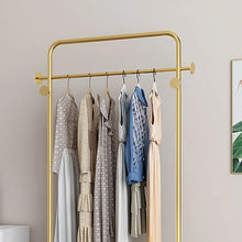 Load image into Gallery viewer, Metal Clothing Rack Freestanding Cloth Rail Rack with Hooks &amp; Marble Base in Gold
