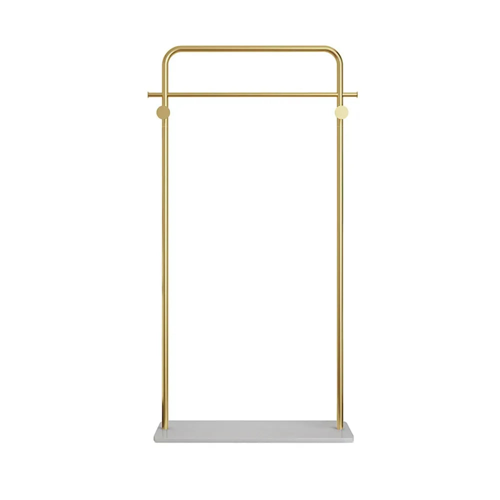 Metal Clothing Rack Freestanding Cloth Rail Rack with Hooks & Marble Base in Gold