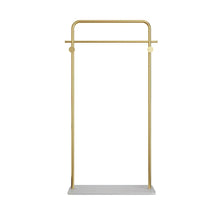 Load image into Gallery viewer, Metal Clothing Rack Freestanding Cloth Rail Rack with Hooks &amp; Marble Base in Gold
