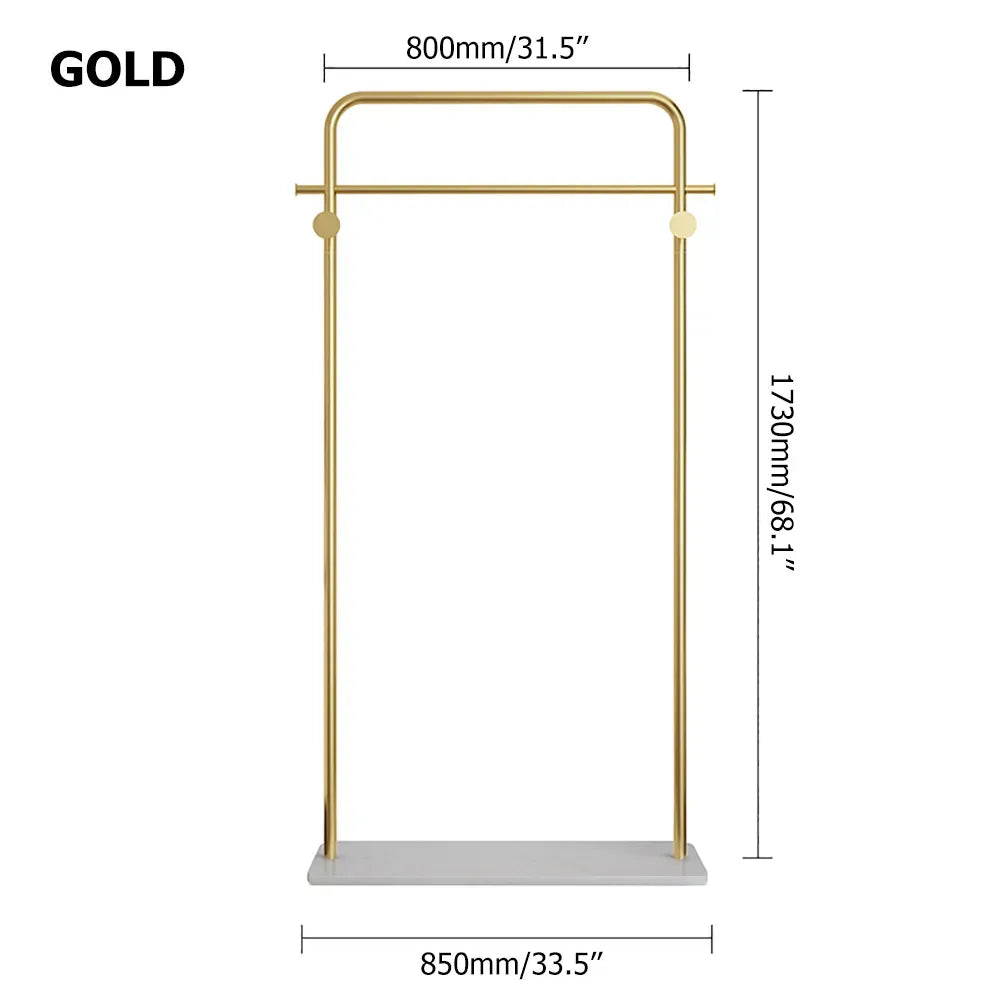 Metal Clothing Rack Freestanding Cloth Rail Rack with Hooks & Marble Base in Gold