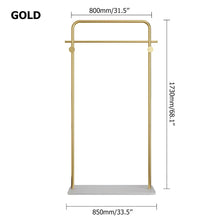 Load image into Gallery viewer, Metal Clothing Rack Freestanding Cloth Rail Rack with Hooks &amp; Marble Base in Gold
