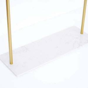 Metal Clothing Rack Freestanding Cloth Rail Rack with Hooks & Marble Base in Gold