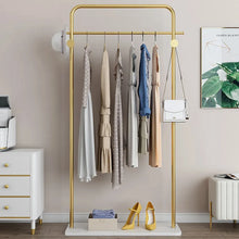 Load image into Gallery viewer, Metal Clothing Rack Freestanding Cloth Rail Rack with Hooks &amp; Marble Base in Gold
