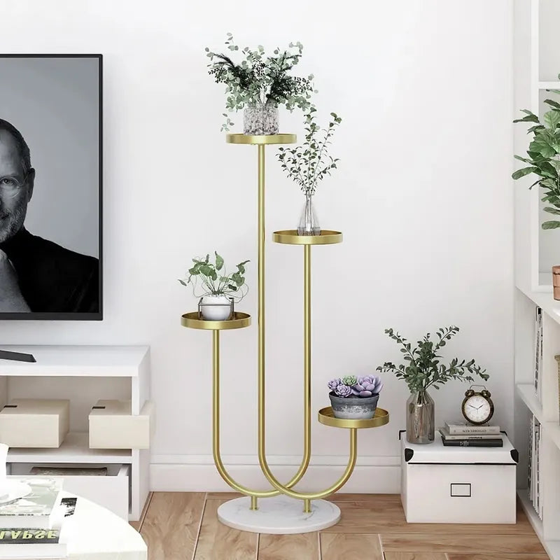 Metal Plant Stand 4-Shelf Gold Plant Pot Stand for Indoor in Large
