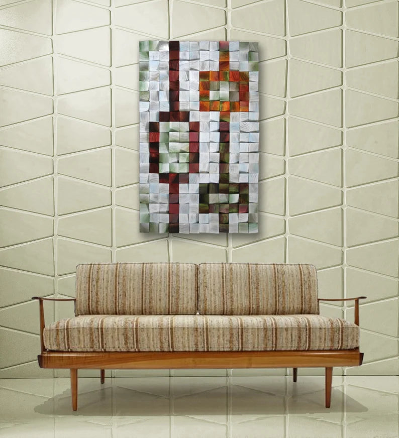 Mid Century Wood Mosaic Wall Decor