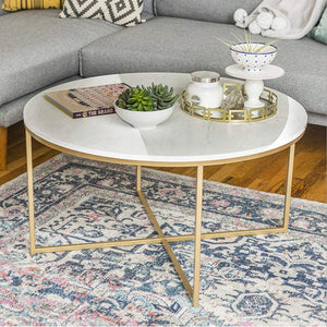 Minimalist Golden Metal Centre Table In Criss Cross Design