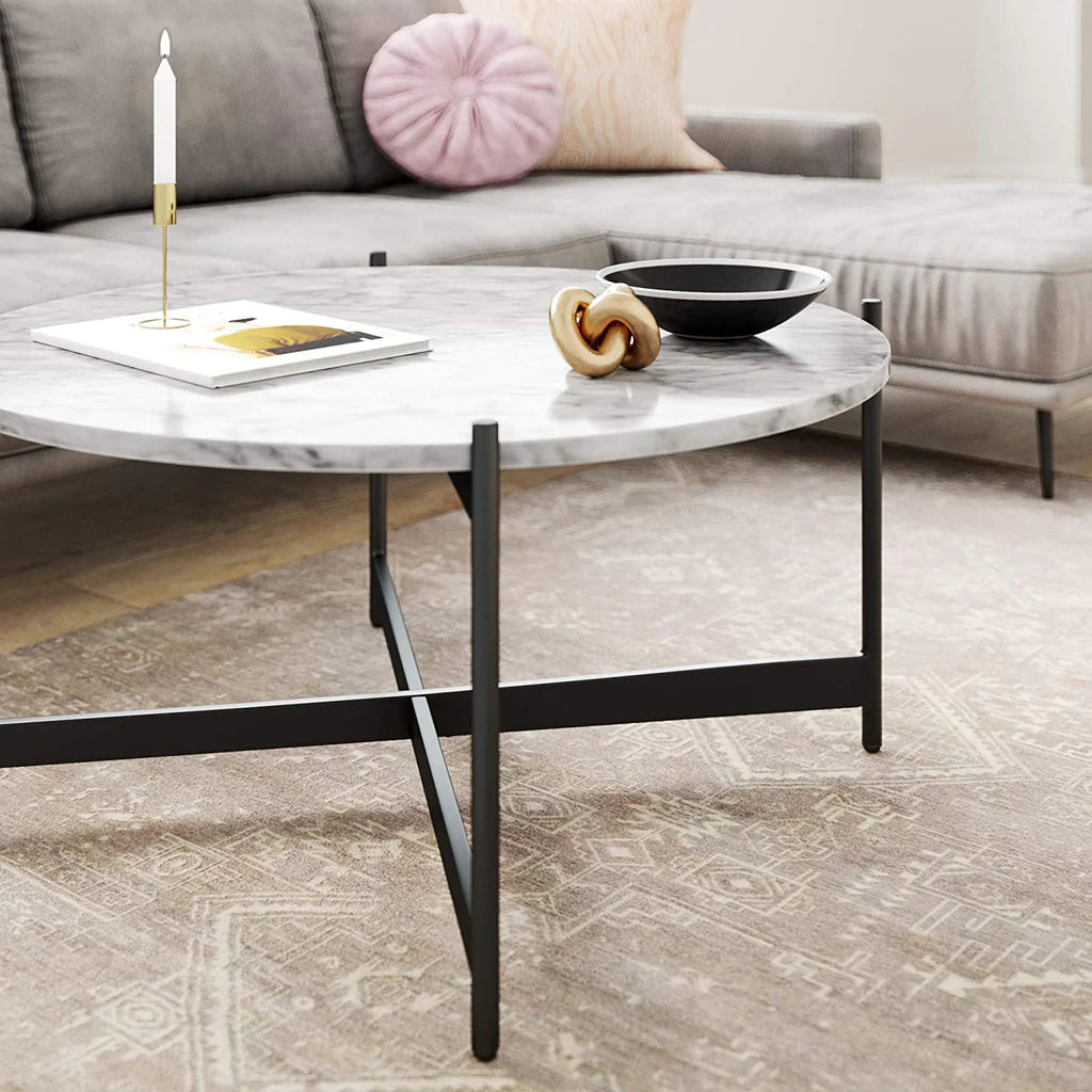 Minimalist Matte Black Metal Centre Table In Criss Cross Design