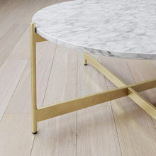 Load image into Gallery viewer, Minimalist Metal Coffee Table In Criss Cross Matte Gold Base
