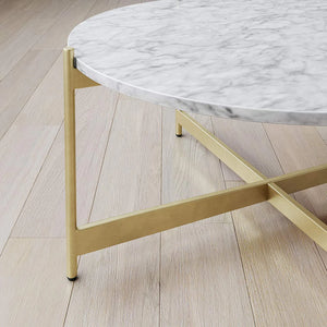 Minimalist Metal Coffee Table In Criss Cross Matte Gold Base