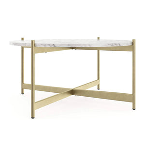 Minimalist Metal Coffee Table In Criss Cross Matte Gold Base