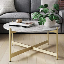Load image into Gallery viewer, Minimalist Metal Coffee Table In Criss Cross Matte Gold Base
