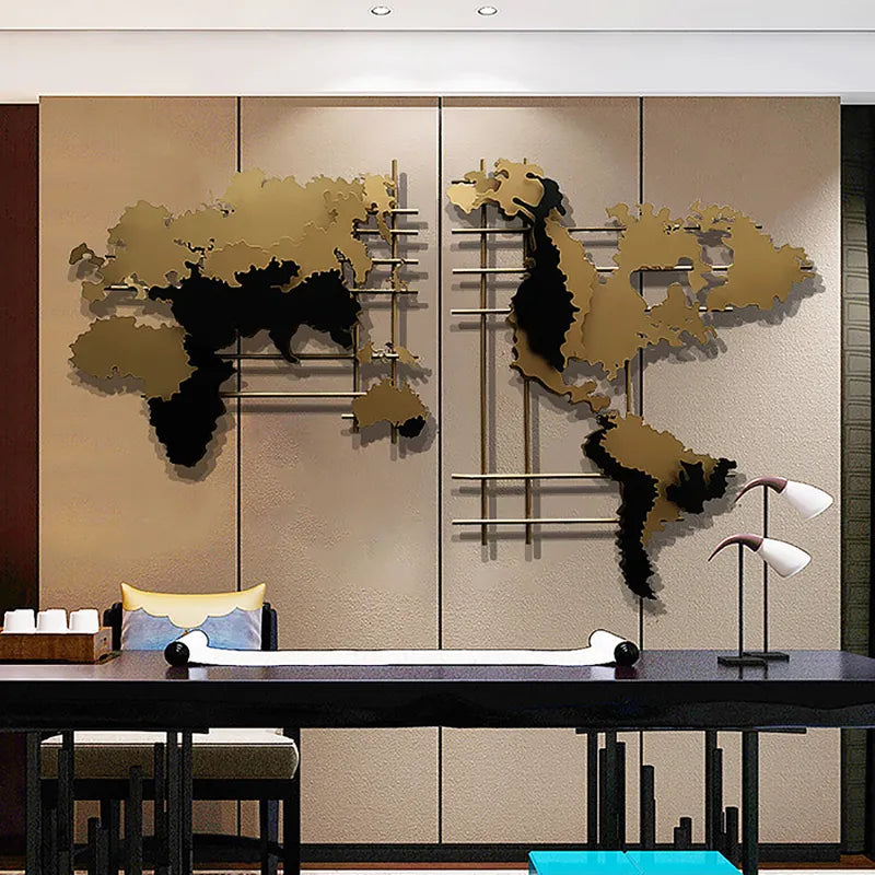 Modern 3D Metal World Map Home Wall Décor Art