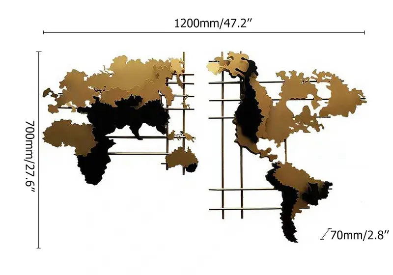 Modern 3D Metal World Map Home Wall Décor Art