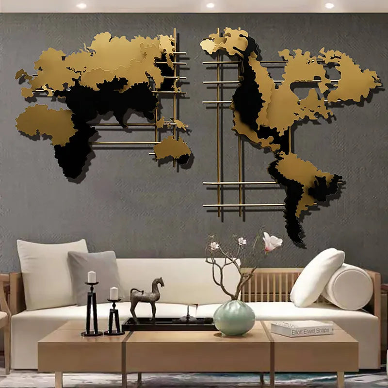 Modern 3D Metal World Map Home Wall Décor Art