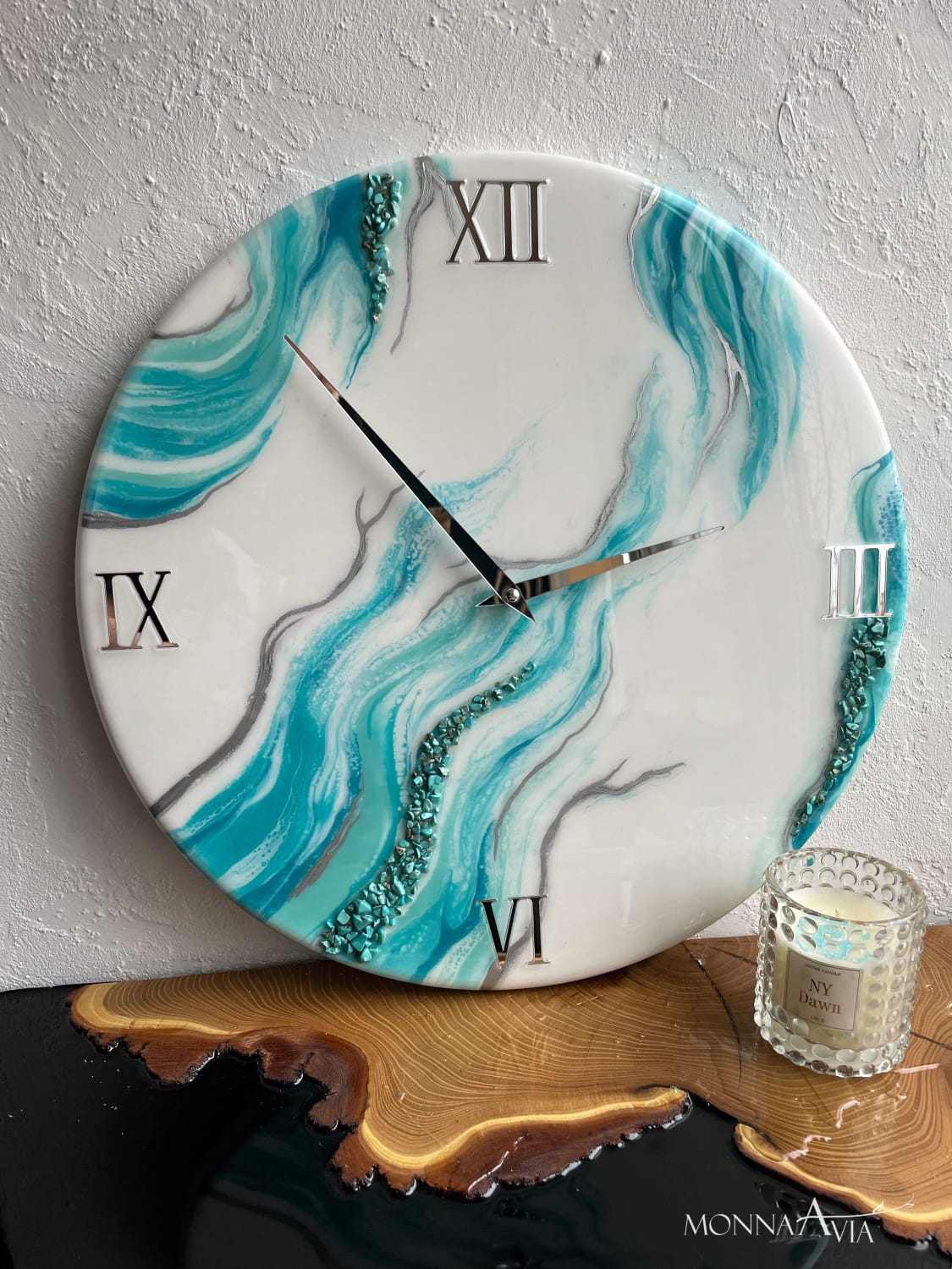 Modern Abstract White And Blue Epoxy Resin Wall Clock