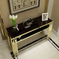 Modern Black Faux Marble Narrow Console Table with Storage Shelf and 4 Gold Legs