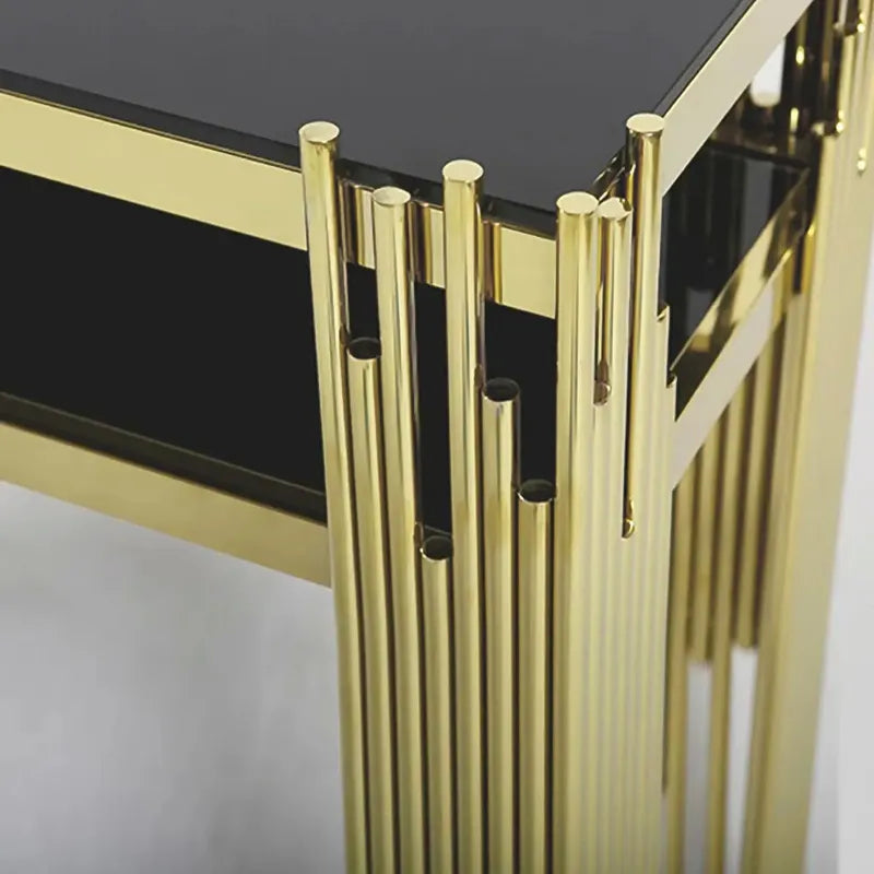 Modern Black Faux Marble Narrow Console Table with Storage Shelf and 4 Gold Legs