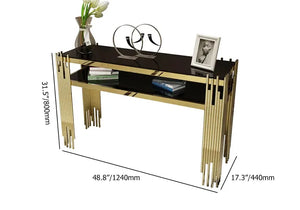 Modern Black Faux Marble Narrow Console Table with Storage Shelf and 4 Gold Legs