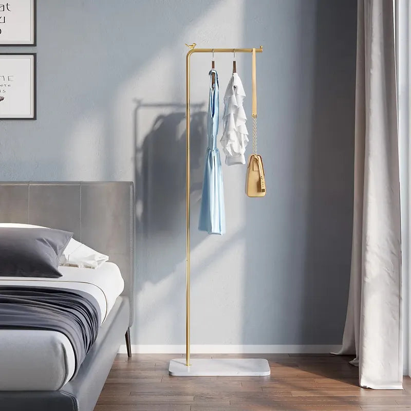 Modern L-Shaped Metal Cloth Rack with Marble Base