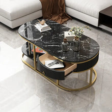 Load image into Gallery viewer, Modern Marble Coffee Table with Drawers &amp; Shelf in Black
