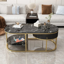 Load image into Gallery viewer, Modern Marble Coffee Table with Drawers &amp; Shelf in Black
